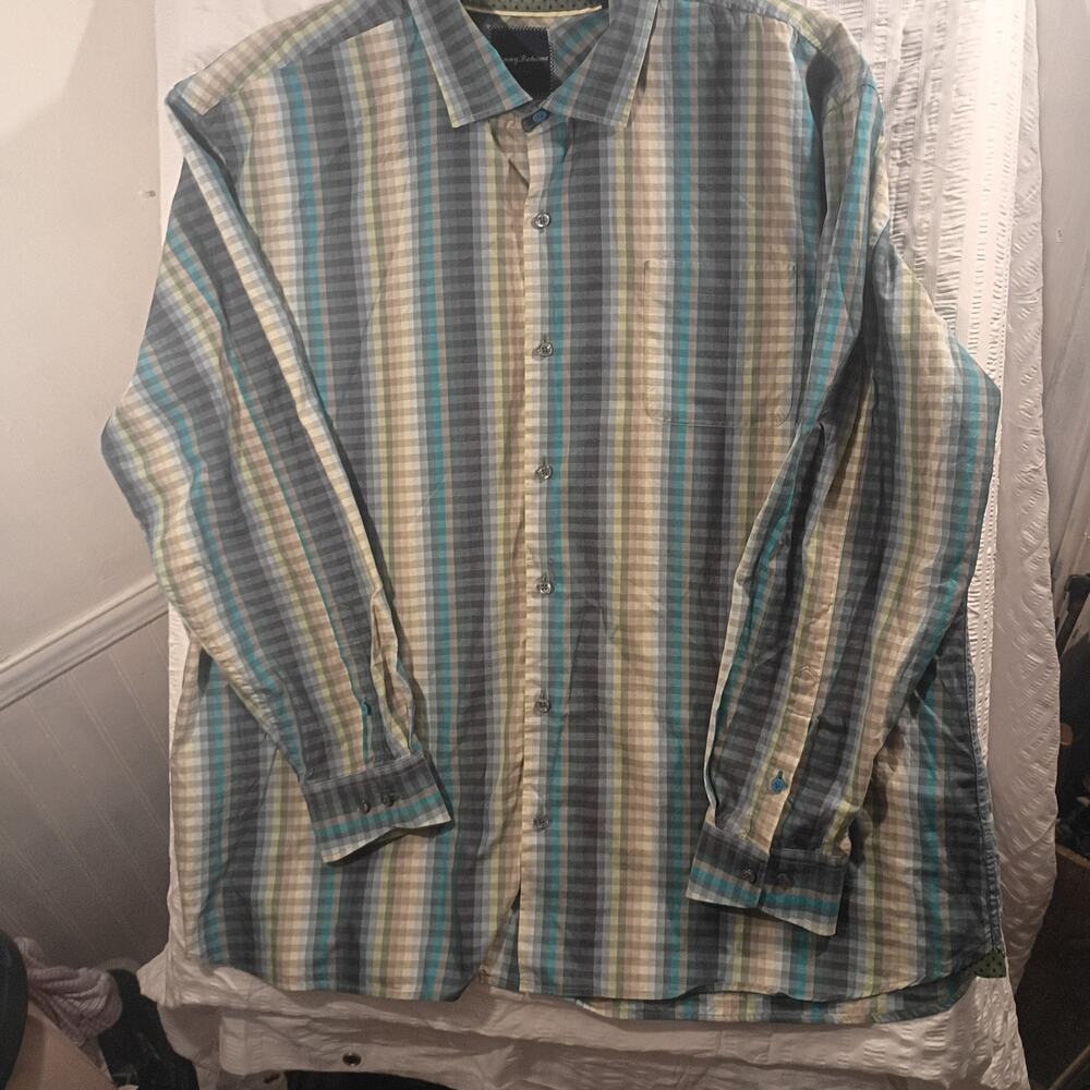 Tommy Bahama Men's Bold Stripped Navy Green stripped Long Sleeve Button Down 3xl